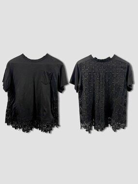 SACAI S/S 2016 Black Star Cross Guipure Lace Patchwork Back T-Shirt